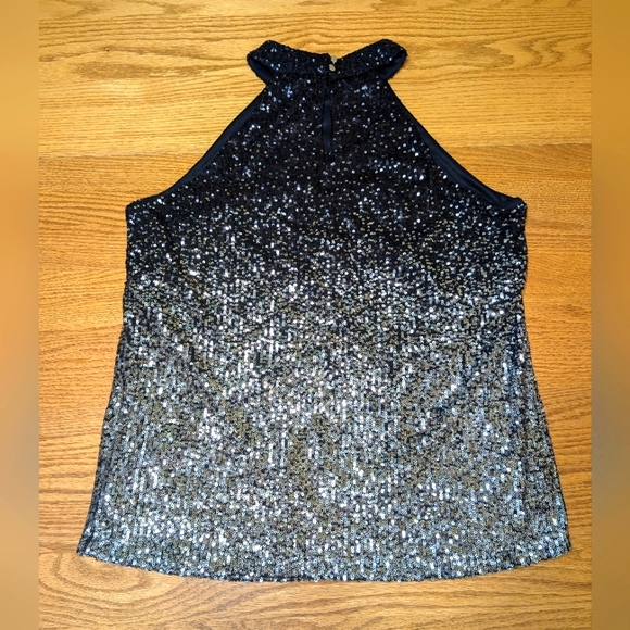 Cable & Gauge NWT Large Black & Silver Ombre Sequin Sleeveless Halter Blouse - Picture 5 of 8